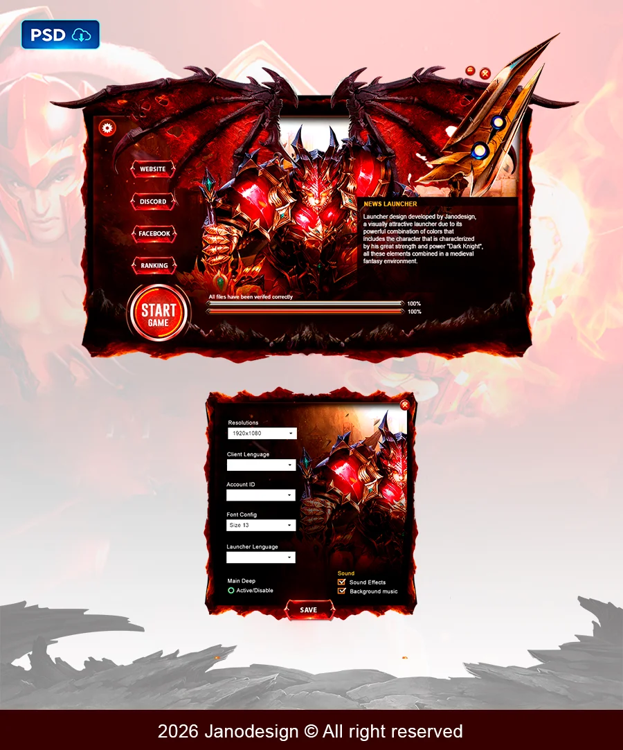 Agresive Red Launcher UI PSD Template